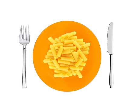 Delicious colorful spaghetti on plate on white backgroundの写真素材