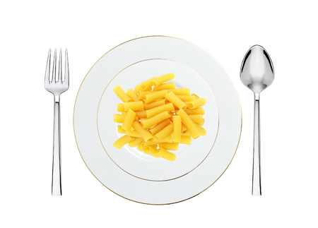Delicious pasta with pesto on plate isolated on whiteの写真素材