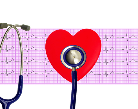 Heart analysis, electrocardiogram graph (ECG), red heart and Stethoscopeの写真素材