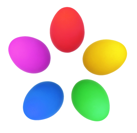 Colorful Easter Eggs isolated on whiteの写真素材