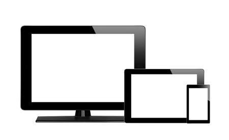 Tablet pc, mobile phone and computer isolated on white backgroundの写真素材