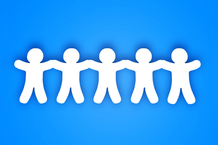 Paper team white people over blue backgroundの写真素材
