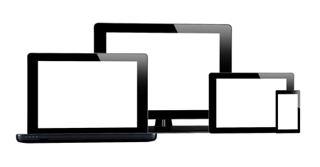 Tablet pc, mobile phone and computer isolated on white backgroundの写真素材