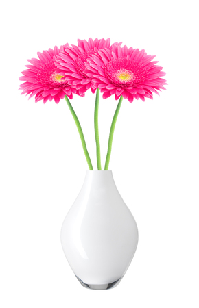 beautiful pink gerbera daisy flowers in vase isolated on white backgroundの写真素材