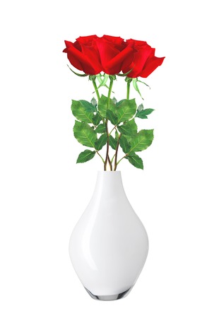 beautiful red roses in vase isolated on whiteの写真素材