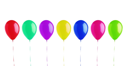 Colorful bright balloons isolated on white backgroundの写真素材
