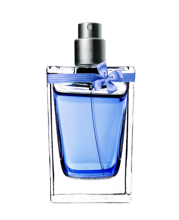 men's perfume in beautiful bottle isolated on whiteの写真素材