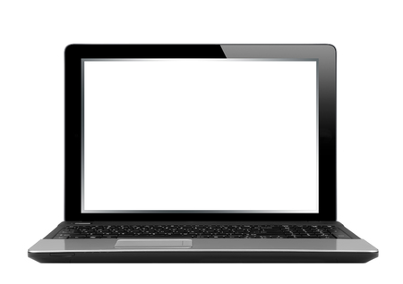 Black laptop isolated on white backgroundの写真素材