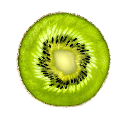 Beautiful slice of fresh juicy kiwi isolated on white backgroundの写真素材