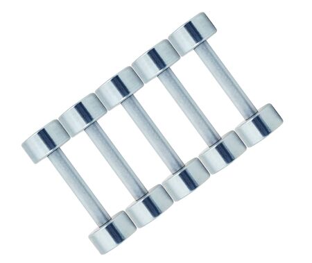 Chromed fitness dumbbells isolated on white backgroundの写真素材
