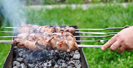 Barbecue grill meat, close-up, cook outdoorの写真素材