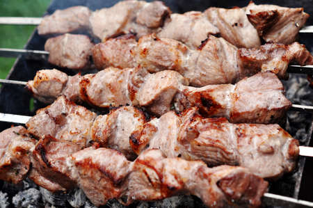 Barbecue grill meat, close-up, cook outdoorの写真素材