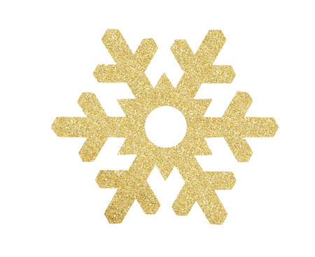 Golden Christmas snowflake isolated on white backgroundの写真素材