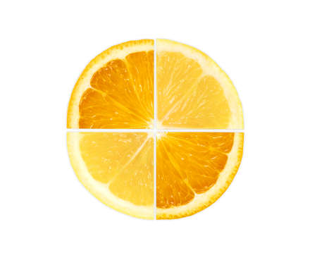 fresh juicy lemon and orange fruit slices isolated on the white backgroundの写真素材