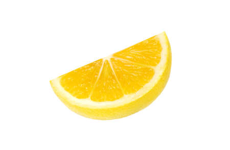 yellow fresh lemon fruit slice isolated on the white backgroundの写真素材