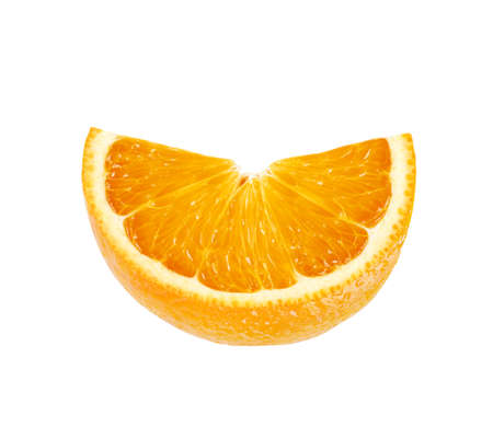 Slice of sweet juicy orange fruit isolated on white backgroundの写真素材