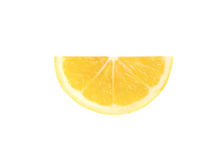 yellow fresh lemon fruit slice isolated on the white backgroundの写真素材