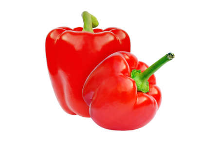 Red sweet paprika peppers composition isolated on white for design packagingの写真素材