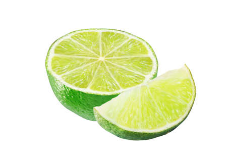 green fresh lime fruit half isolated on the white backgroundの写真素材