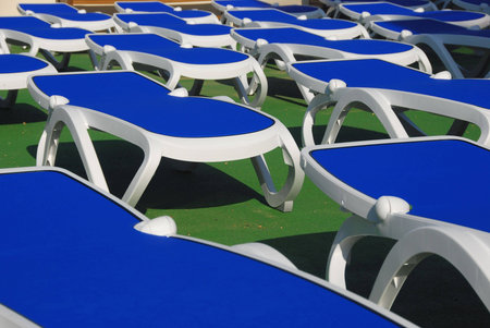 emty blue beach lounger on the island mallorca