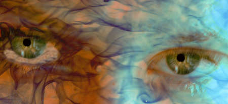 creepy eyes full of color close upの写真素材