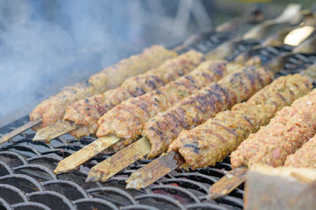 Turkish chicken shish kebab on grillの写真素材