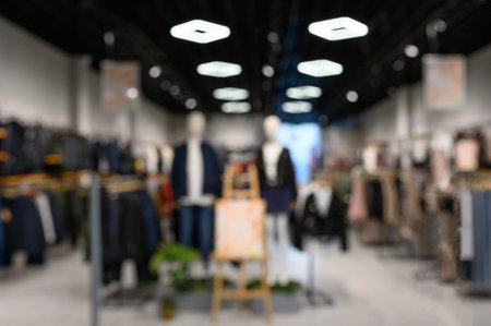 Abstract blur and defocused clothing department store in shopping mall interior for background
