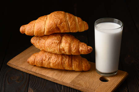 Fresh croissants with milkの写真素材