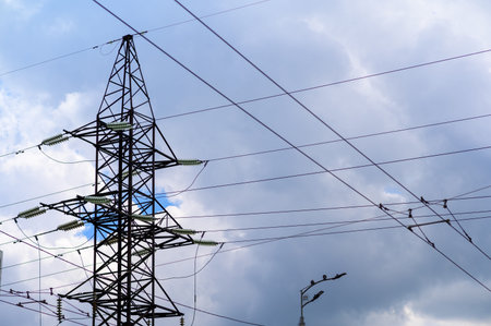 Crossing of wires of high-voltage lines.