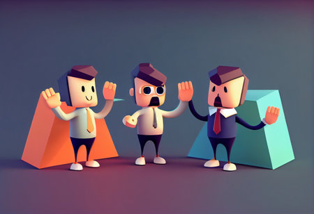 business team cartoons. Happy working people giving high five and gesturing ok sign.の素材