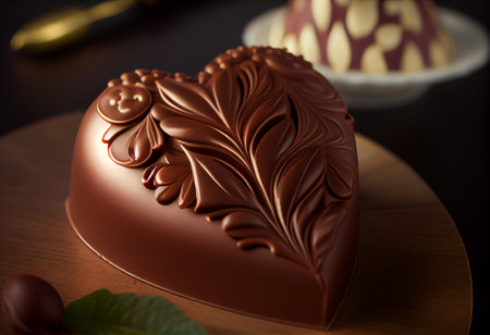 A beautiful heart-shaped chocolate is on a tableの素材