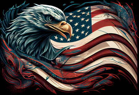 Wavy American flag with an eagle symbolizing strength and freedom . 4th of July Memorial or Independence day backgroundの素材