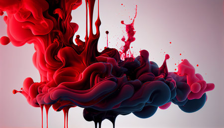 Abstract red colorful ink splash in water backgroundの素材