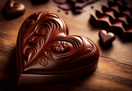 A beautiful heart-shaped chocolate is on a tableの素材