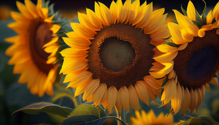 Beautiful sunflowers close-up in the fieldの素材