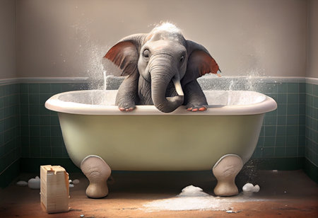 Cute elephant in bathtub , pets cleaningの素材