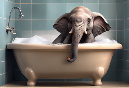 Cute elephant in bathtub , pets cleaningの素材