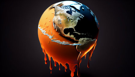 Earth melting by global warming or climate change problemの素材