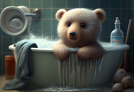 Cute bear in bathtub , pets cleaningの素材