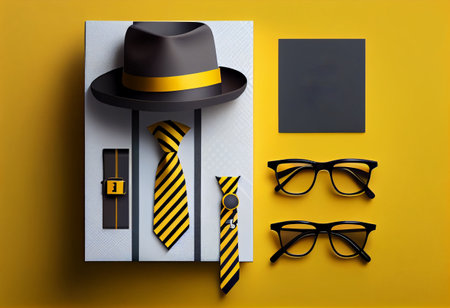 Father's Day Sale poster or banner template with necktie,glasses,hat and gift box. Greetings and presents for Father's Dayの素材