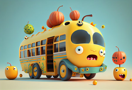 Funny and cute school bus illustrationの素材