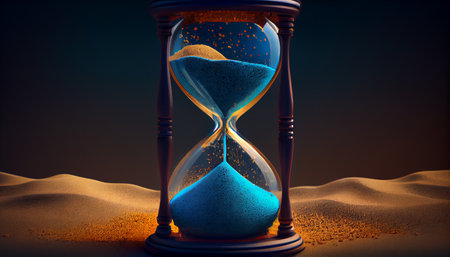 Hourglass with Glowing Sand on blueの素材