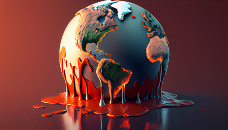 Earth melting by global warming or climate change problemの素材