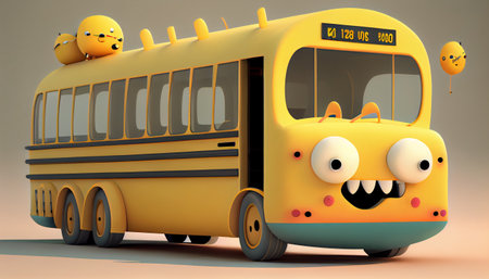 Funny and cute school bus illustrationの素材