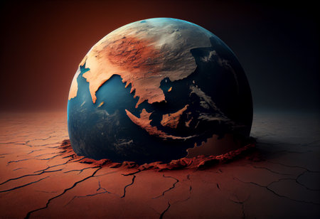 Earth melting by global warming or climate change problemの素材