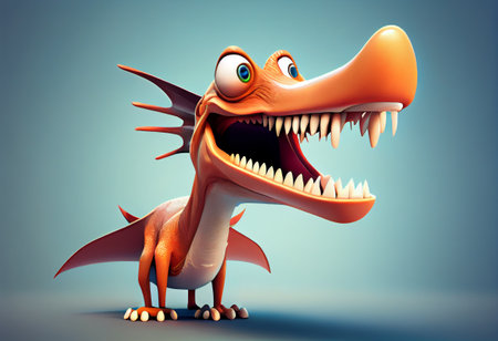 Pterodactyl dinosaur cartoon character. Funny animal 3d illustrationの素材