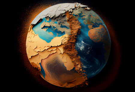 Earth melting by global warming or climate change problemの素材