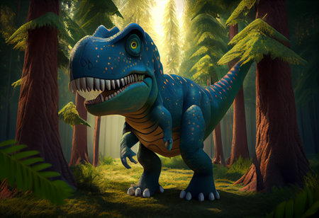 Tyrannosaurus. T. rex dinosaur cartoon character in the forest. funny animalの素材