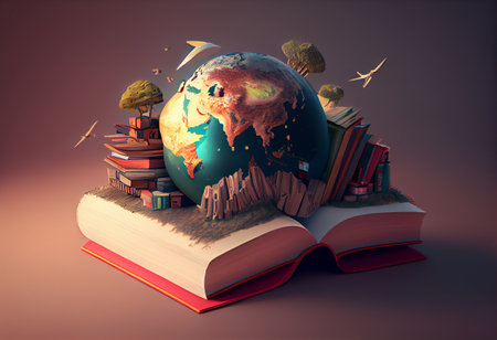 world in books 3d illustrationの素材