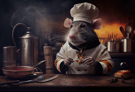 Portrait of a rat chef in a restaurant kitchen.の素材